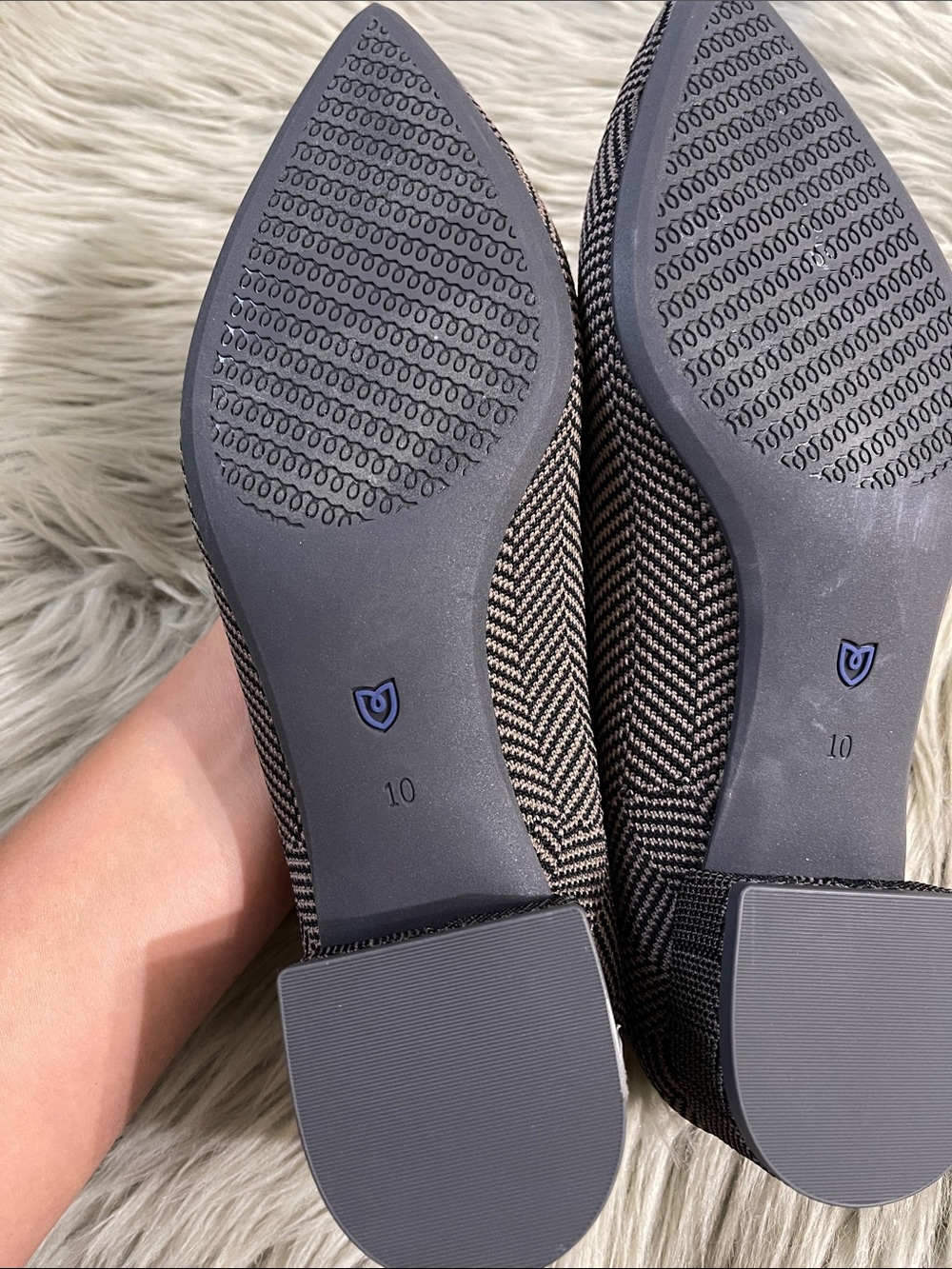 Rothy's Pointed Toe Flats in Brown Herringbone with Blue Trim - Picture 6 of 6
